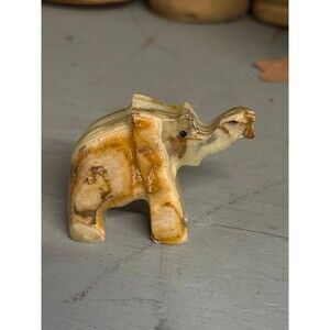 Vintage Hand Carved Style Marble/Stone Elephant Figurine Mini Animal 2” Decor